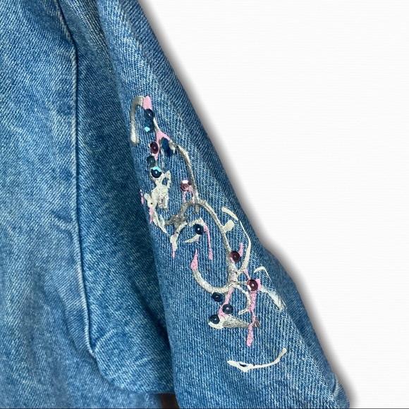 Sunbelt Vintage 90's Puffy Paint Denim Blazer Lapel Jacket Light Wash Blue Large - Picture 5 of 9